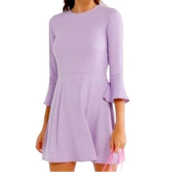 Urban Outfitters Dresses & Skirts - Urban Outfitters Lilac Ribbed Knit Skater Dress Bell Sleeves Mini Size S Stretch